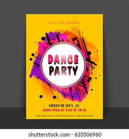 Dance Party Flyer, Template or Banner with colorful splash and abstract design.