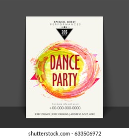 Dance Party Flyer, Template or Banner design with abstract colorful brush strokes.