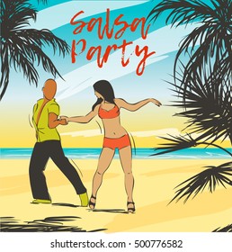 Dance party illustration with dancing cuban couple