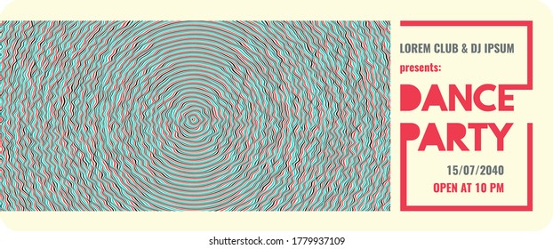 Dance party invitation. Abstract striped background with optical illusion and with ripple effect.  3D vector illustration for cover, poster, flyer or banner. 