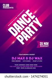 Dance Party invitation card, template or flyer design with time, date and venue details.