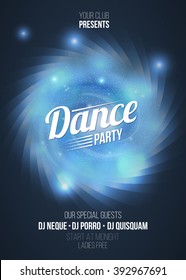 Dance party in light frame on blue flame background. Vector illustration. EPS10.