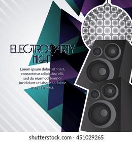 Dance party and music concept  represented by speaker and sphere icon. Colorfull and grey background. 