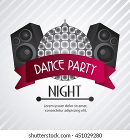 Dance party and music concept  represented by speaker and sphere icon. Colorful, grey and striped background. 