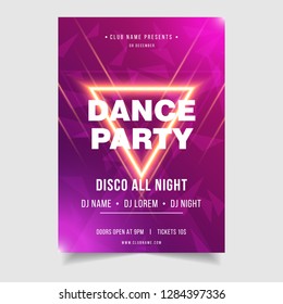 Dance Party Music Festival Poster Template. Electro style night club disco party event flyer invitation