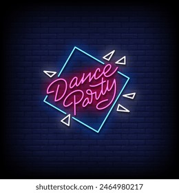 dance party neon Sign on brick wall background vector