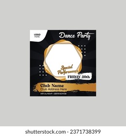 Dance party night flyer brochure template for instagram post. vector illustration template for club party night. social media flyer template. graphic brochure design template for marketing