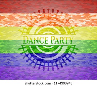 Dance Party on mosaic background with the colors of the LGBT flag