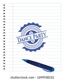 Dance Party pen draw. Blue ink. Vector Illustration. Detailed.