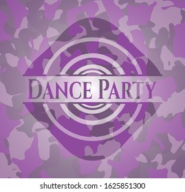 Dance Party pink and purple on camouflage texture. Vector Illustration. Detailed.