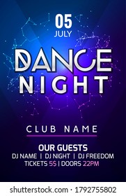 Dance party poster background flyer. Night music club neon vector template