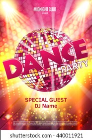 Dance Party Poster Background Template - Vector Illustration. Disco ball.