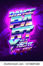 Dance party poster design, 80s years retro style
