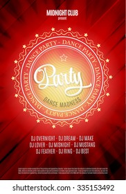 Dance party, poster and flyer background.  In red colors