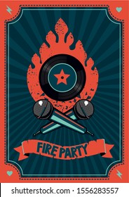 Dance party poster with mic and vinyl record. Vector graphic design. Music festival background.