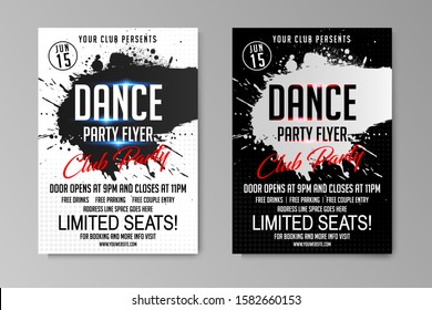 Dance Party Poster  Night Dance Party flyer Template for DJ Poster, Web Banner, Pop-Up. DJ session. design template on two color background. Vector Illustration