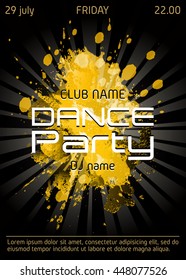 Dance party poster with place for text. Dance Party Flyer. Watercolor background. Vector Illustration