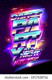 Dance party poster template, 3D lettering cosmic style vector illustration
