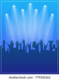 Dance party poster template. Concert, dj party or festival flyer design template with people crowd on background. Vector