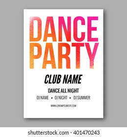 Dance Party Poster Template. Night Dance Party flyer. design template on dark colorful background. 