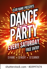 Dance Party Poster Template. Night Dance Party flyer. design template on dark colorful background. 