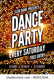 Dance Party Poster Template. Night Dance Party flyer. design template on dark colorful background.