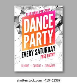 Dance Party Poster Template. Night Dance Party flyer. DJ session. design template on colorful background. 