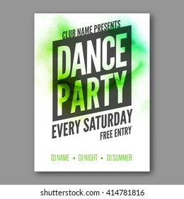 Dance Party Poster Template. Night Dance Party flyer. DJ session. Club party design template on dark colorful background.