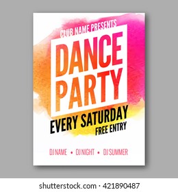 Dance Party Poster Template. Night Dance Party flyer. DJ session. design template on dark colorful background.