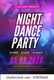 Dance Party Poster Template. Night Dance Party flyer. Club party design template on dark colorful background. DJ promotion design.