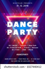 Dance party poster vector background template and particles  lines  highlight   modern geometric shapes in pink   blue colors  Music event flyer banner abstract