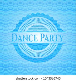 Dance Party sky blue water wave badge background.