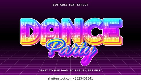 efeito de texto editável premium da tipografia da festa da dança, texto com brilho 3D