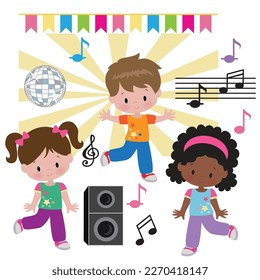 Dance party vector cartoon illustration. Children illustration.