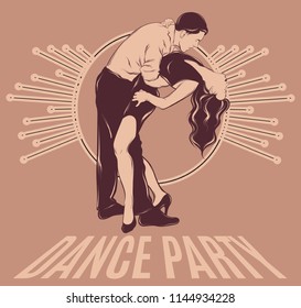 Dance party. Vector hand drawn illustration of passionate dancers. Template for card, poster. banner, print for t-shirt, pin, badge, patch.
