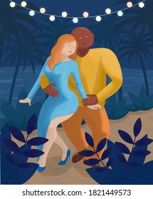 Tanzparty - Vektorgrafik mit tanzendem Paar. Bachata, Salsa, Kizomba - sind sozialer Tanz.