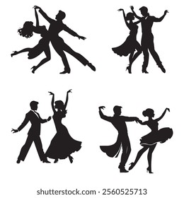 dance people silhouettes isolated on white background