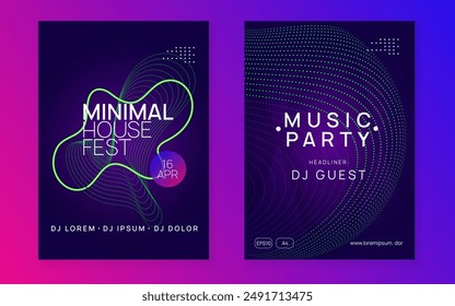 Dance Poster. Blue Dj Design. Electronic Radio Illustration. Edm Event. Night Club Festival Template. Green Sound Set. Trance Cover. Violet Dance Poster