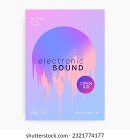 Dance Poster. Bright Effect For Cover. Graphic Background For Presentation Design. Wave Neon Flyer. Club And Carnival Concept. Purple And Turquoise Dance Poster