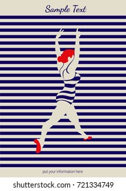 Dance poster concept. Ballet studio design template. Flat pop art style. Fitness dance class banner background with symbol of abstract female dancer ballerina in dancing pose. Vector illustration