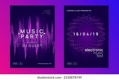 Dance Poster. Discotheque Set. Dj Concert Graphic. Blue Fest Design. Psychedelic Audio Illustration. Festival Invite. Green Edm Banner. Violet Dance Poster