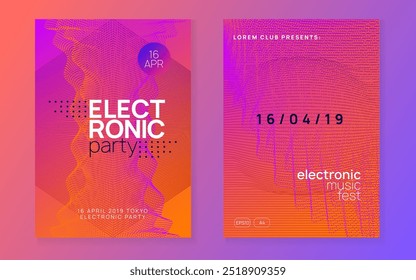 Dance Poster. Green Dj Set. Festival Vector. Blue Music Design. Discotheque Event. Edm Concert Element. Soundwave Disco Illustration. Pink Dance Poster