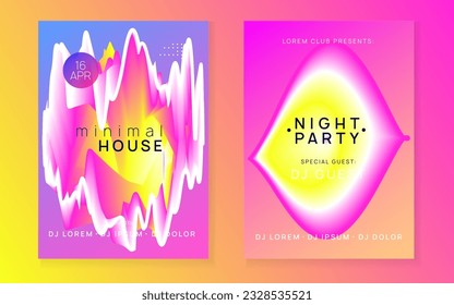 Dance Poster. Neon And Carnival Design. Trendy Electro Fest. Modern Art For Cover. Futuristic Background For Magazine Vector. Pink And Yellow Dance Poster