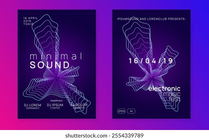 Dance Poster. Violet Techno Flyer. Dj Event. Night Club Concert Graphic. Blue Sound Magazine. Psychedelic Audio Illustration. Electro Cover. Green Dance Poster