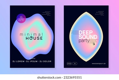 Dance Poster. Wavy Effect For Set. Techno And Exhibition Design. Abstract Background For Invitation Vector. Jazz Electro Banner. Pink And Blue Dance Poster