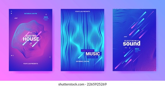 Dance Posters Set. Electronic Sound Flyer. Techno Music Cover. Vector