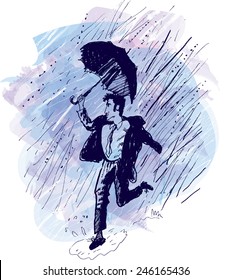 Dance in the rain. Vector illustration