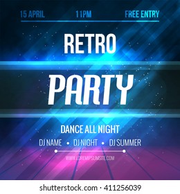 Dance Retro Party Poster Template. Night Retro Dance Party flyer. design template on dark colorful background