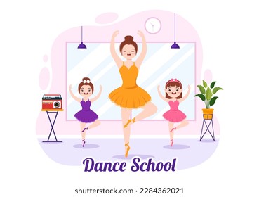 Dance School Illustration of Kids Dancing or Choreography with Music Equipment in Studio in Flat Cartoon Hand Drawn Landing Page Templates