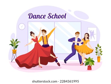 Dance School Illustration of People Dancing or Choreography with Music Equipment in Studio in Flat Cartoon Hand Drawn Landing Page Templates